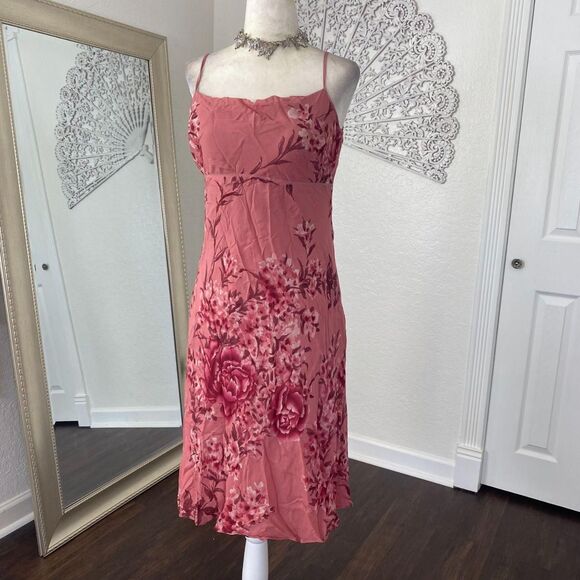 Ann Taylor Silk Romantic Pink Purple Fairy Rose Flower Print Midi Mini Dress S P - Picture 4 of 7